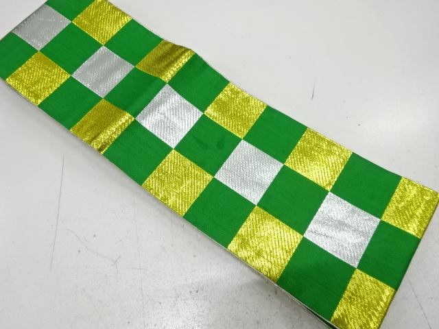 JAPANESE KIMONO / ANTIQUE HANHABA OBI FOR DANCE / WOVEN CHECKERED PATTERN